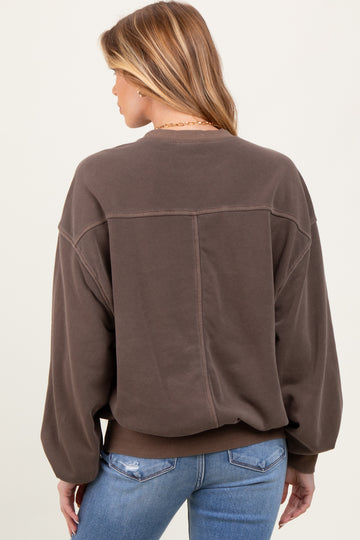 Brown Fleece Drop Shoulder Maternity Sweatshirt