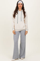 Cream Light Olive Contrast Drawstring Maternity Hoodie