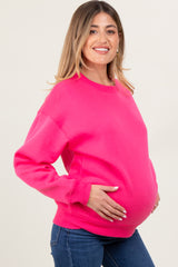Fuchsia Basic Fleece Crewneck Maternity Sweatshirt
