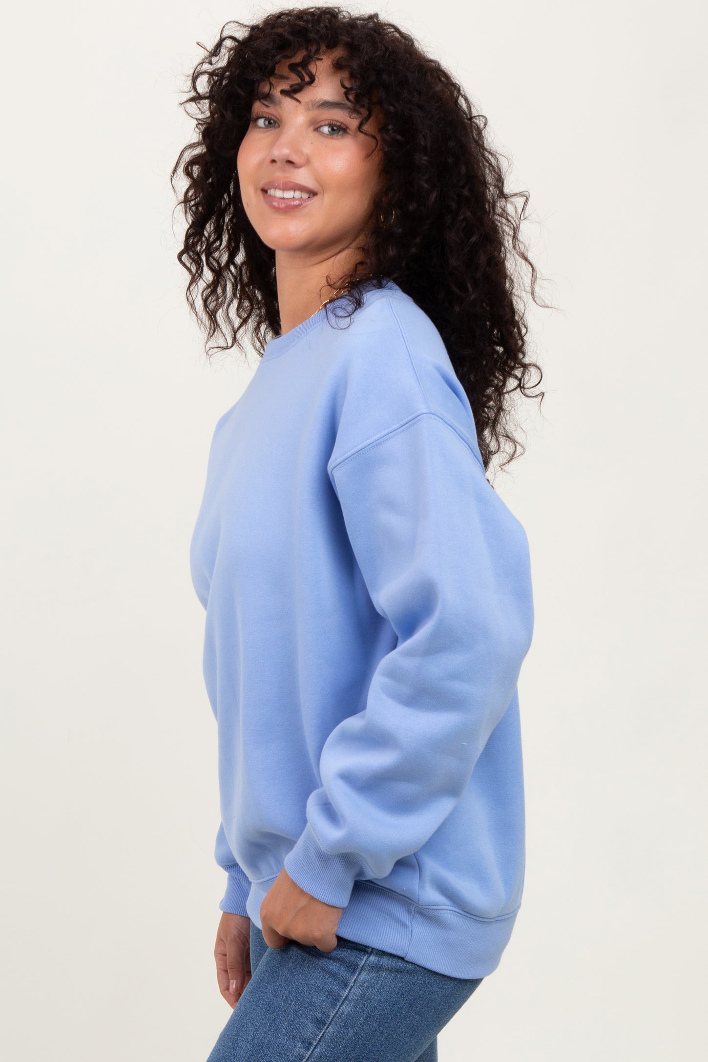Light Blue Basic Fleece Crewneck Sweatshirt