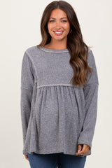 Charcoal Ribbed Brushed Knit Oversized Long Sleeve Maternity Top