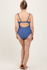 Blue Scallop Trim Maternity One Piece Swimsuit