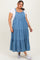 Blue Chambray Overall Tiered Plus Midi Dress