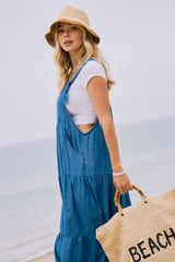 Blue Chambray Overall Tiered Midi Dress
