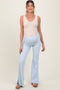 Light Blue Ribbed Split Flare Maternity Leggings