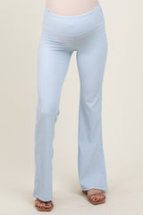 Light Blue Ribbed Split Flare Maternity Leggings