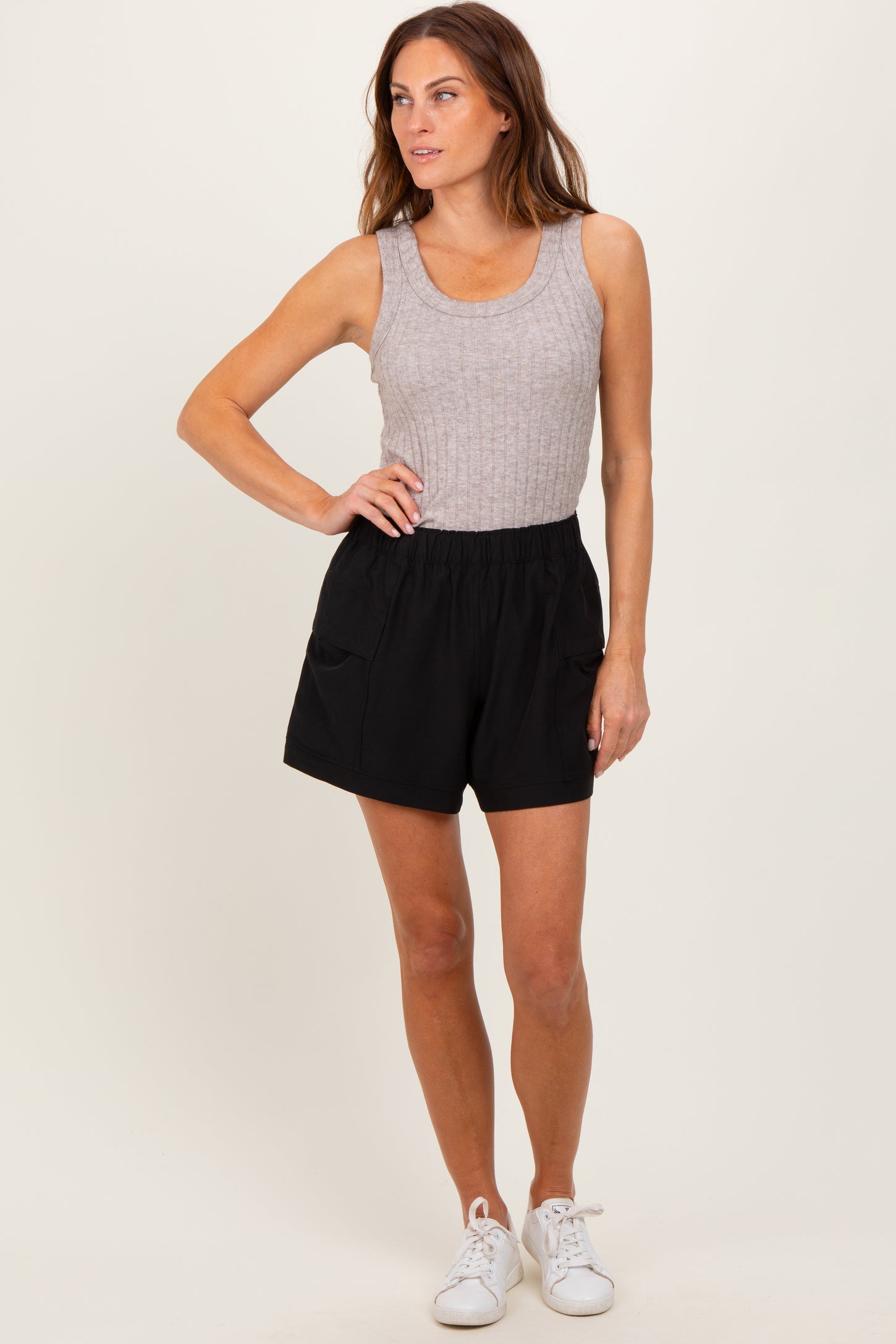 Black Elastic Cargo Shorts