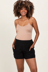 Black Elastic Cargo Maternity Shorts