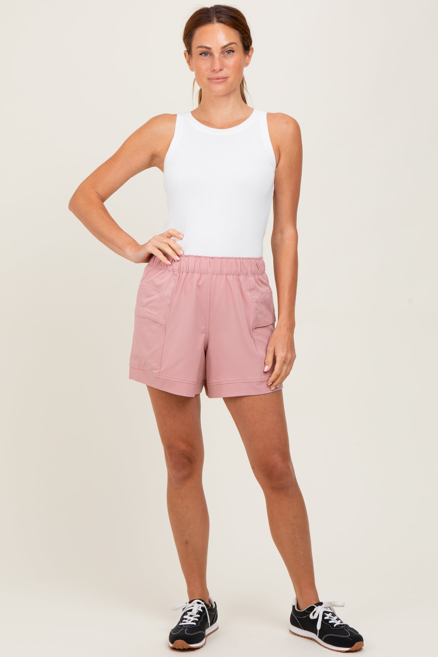 Mauve Elastic Cargo Shorts