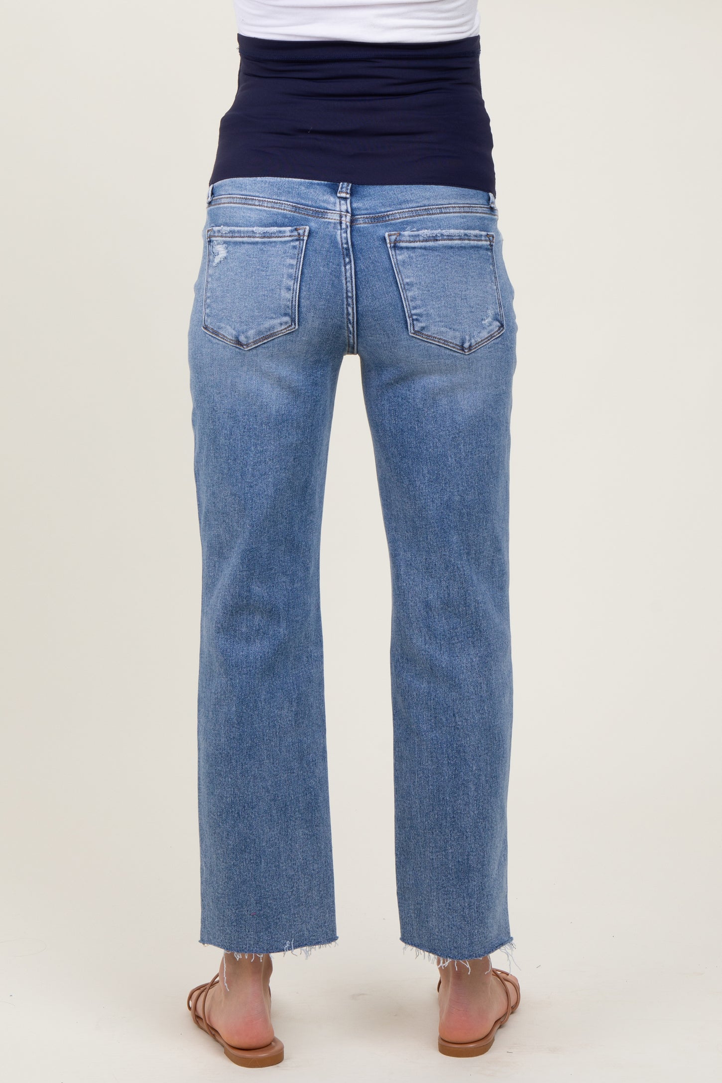 Blue Cropped Raw Hem Straight Leg Maternity Jeans