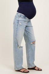 Light Blue Maternity Baggy Ripped Knee Straight Leg Maternity Jeans