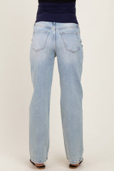 Light Blue Maternity Baggy Ripped Knee Straight Leg Maternity Jeans