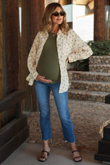 Blue Distressed Raw Hem Slim Straight Maternity Jeans