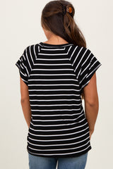 Black Stripe Ribbed Short Sleeve Maternity Tunic Top
