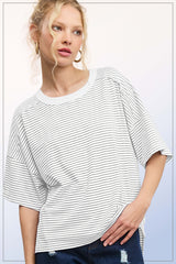 Heather Grey Striped Drop Shoulder Short Sleeve Maternity Top