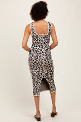 Multicolor Knit Sleeveless Leopard Print Midi Dress