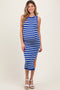 Royal Blue Striped Knit Sleeveless Side Slit Maternity Midi Dress