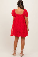 Red Floral Applique Overlay Maternity Dress