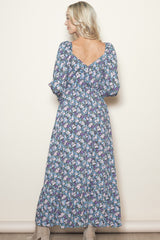 Blue Floral Reversible Long Sleeve Maxi Dress