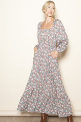 Pink Floral Reversible Long Sleeve Maxi Dress