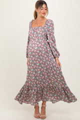 Pink Floral Reversible Long Sleeve Maternity Maxi Dress