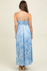 Light Blue Floral Sleeveless Maternity Maxi Dress