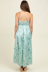 Sage Floral Sleeveless Maternity Maxi Dress
