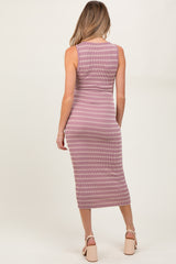 Mauve Stripe Ribbed Sleeveless V Neck Maternity Maxi Dress