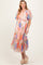 Peach Leaf Print Smocked Mesh Overlay Maternity Dress
