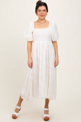 White Textured Maternity Midi Dress