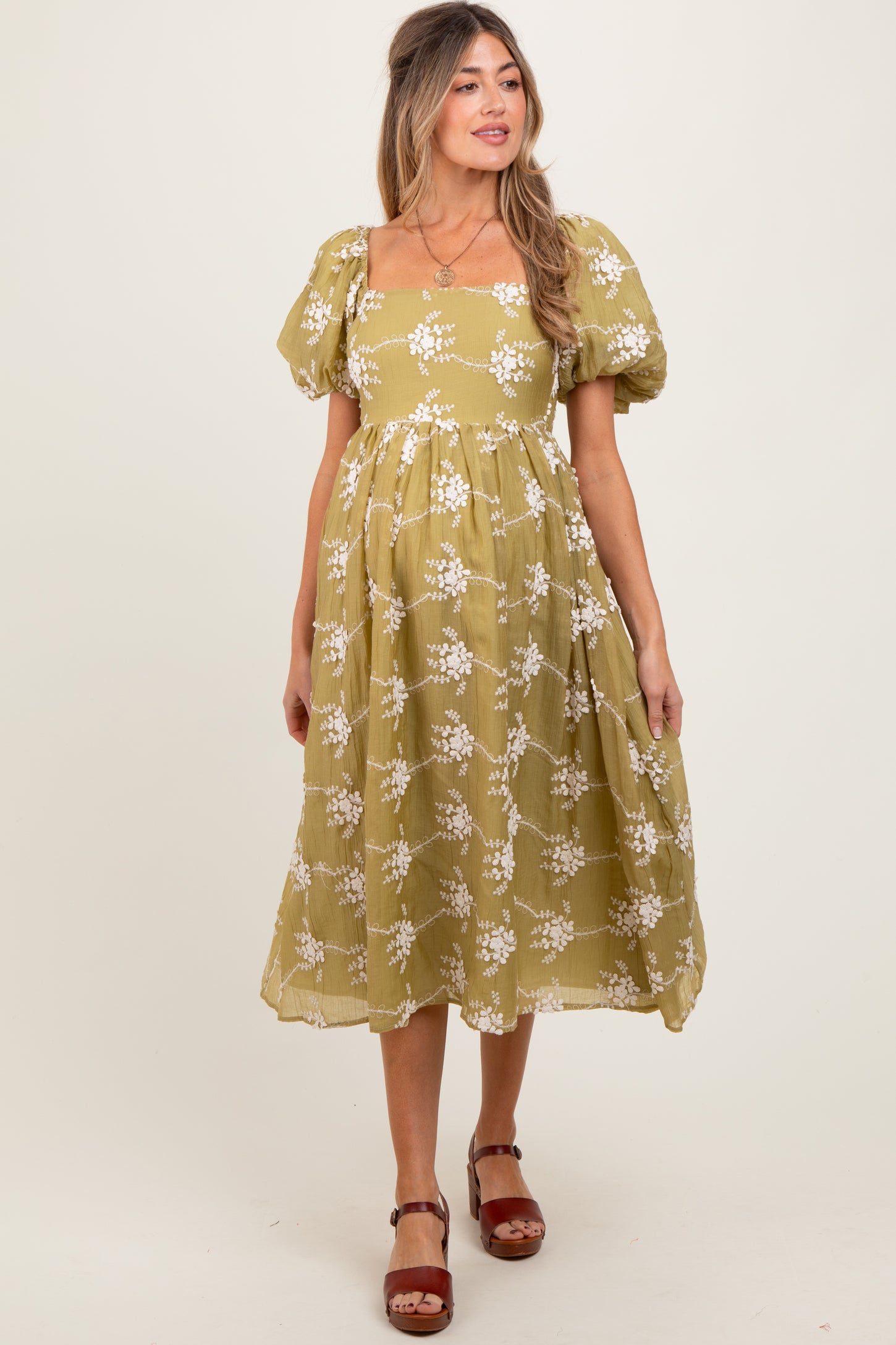 Olive Textured Maternity Midi Dress