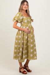 Olive Textured Maternity Midi Dress