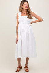 White Eyelet Sleeveless Maternity Midi Dress