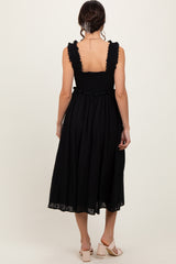 Black Eyelet Sleeveless Midi Dress