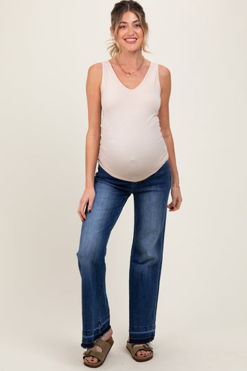 Blue Distressed Release Hem Flare Maternity Jeans