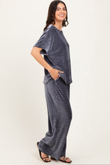 Gray Blue Textured Velvet Lounge Pant Set