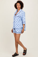 Light Blue Bow Print Gingham Pajama Short Set
