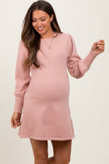 Pink Knit Bubble Sleeve Maternity Mini Dress