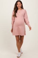 Pink Knit Bubble Sleeve Maternity Mini Dress