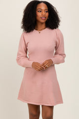 Pink Knit Bubble Sleeve Mini Dress