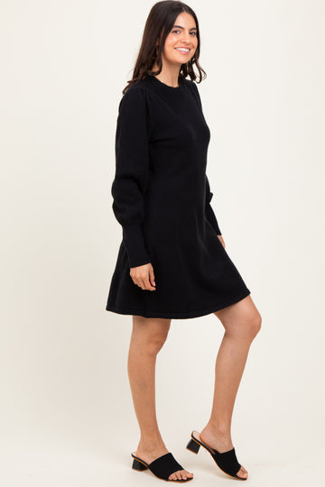 Black Knit Bubble Sleeve Mini Dress