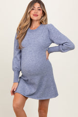 Light Blue Knit Bubble Sleeve Maternity Mini Dress