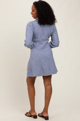 Light Blue Knit Bubble Sleeve Mini Dress