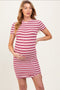 Burgundy Striped Ribbed Split Hem Maternity Mini Dress