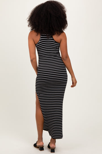 Black Ivory Striped Side Slit Maxi Dress