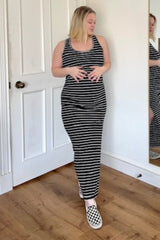 Black Ivory Striped Side Slit Maternity Maxi Dress