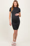 Charcoal Ribbed Ruched Short Sleeve Maternity Dress