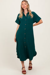 Royal Blue Button Down Front Pocket Midi Dress