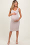 Beige Ribbed Fitted Sleeveless Maternity Dress