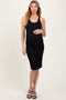 Black Ribbed Racer Back Sleeveless Maternity Midi Dress